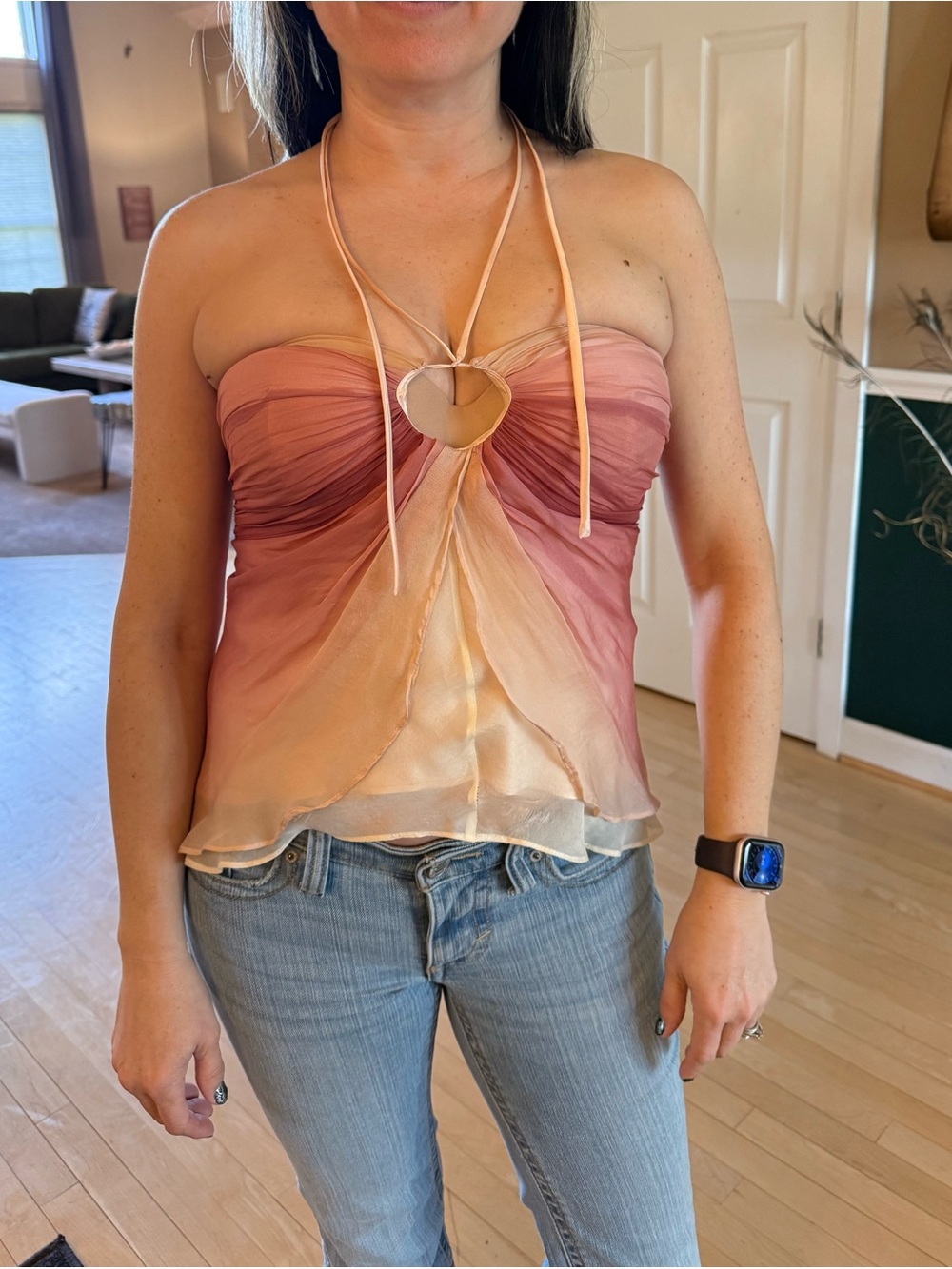 Laundry By Shelli Segal Pink to Peach Ombre Heart Cutout Halter Camisole